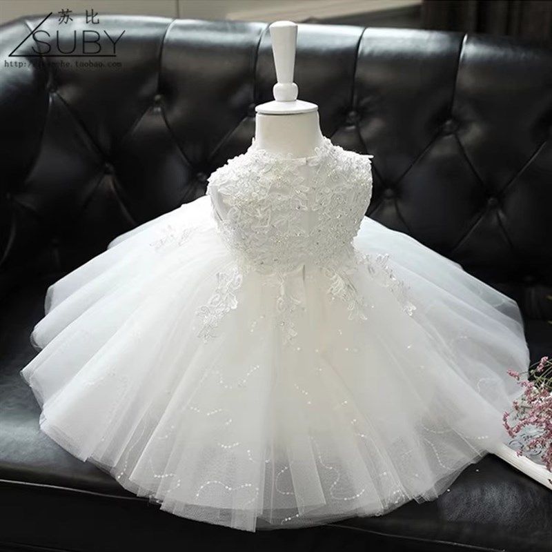 女童连衣裙宝宝儿童花童婚纱礼服生日表演出服网纱蕾丝公主裙蓬蓬