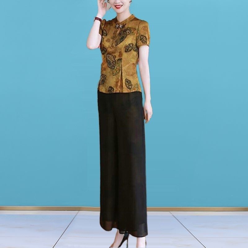 中老年女装真丝套装2024新款夏装薄款阔腿裤时尚气质妈妈装两件套,女装/女士精品,时尚套装,淘宝优惠券,粉丝福利购,淘宝优惠卷