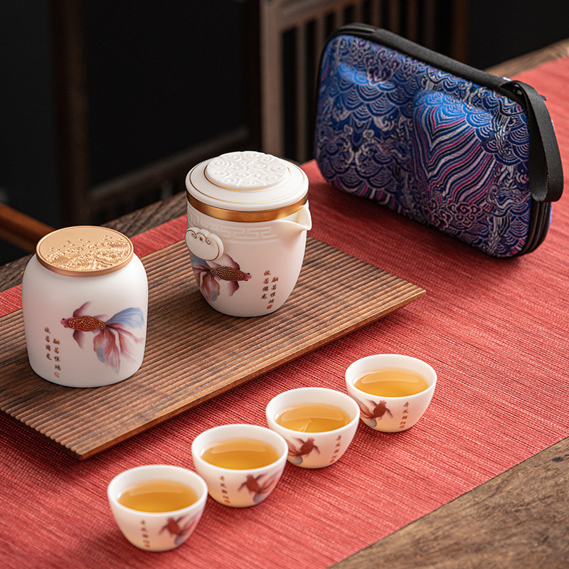 唐舍中国风羊脂玉瓷高端旅行茶具套装白瓷快客杯便携式泡茶壶旅行