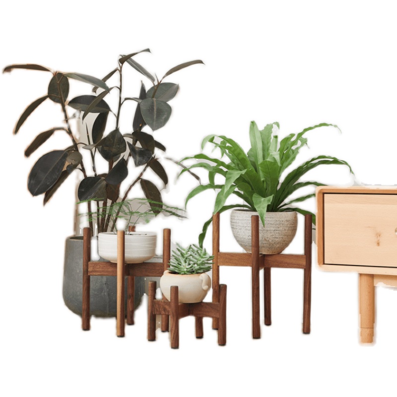 黑胡桃木花架室内轻奢花架子绿植花盆托盘单个落地式高档花盆架