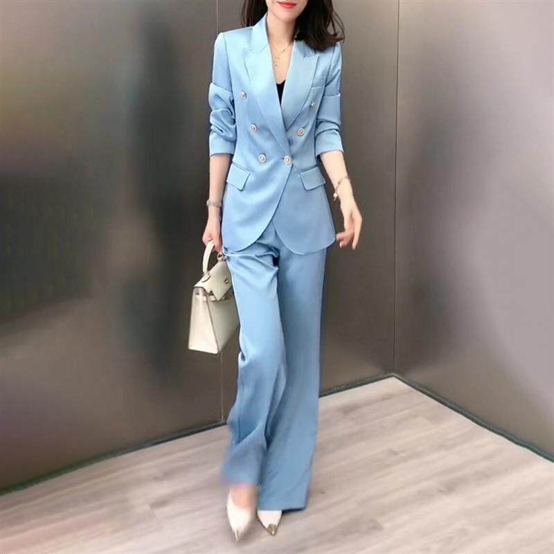 高级感职业套装女盐系轻熟气质两件套圆角西装外套垂感微喇裤春装