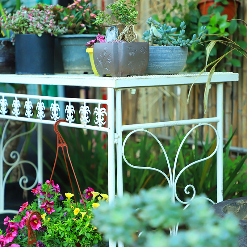 美式户外庭院花园白色花架置物花台架阳台铁艺绿植花卉园艺杂货桌