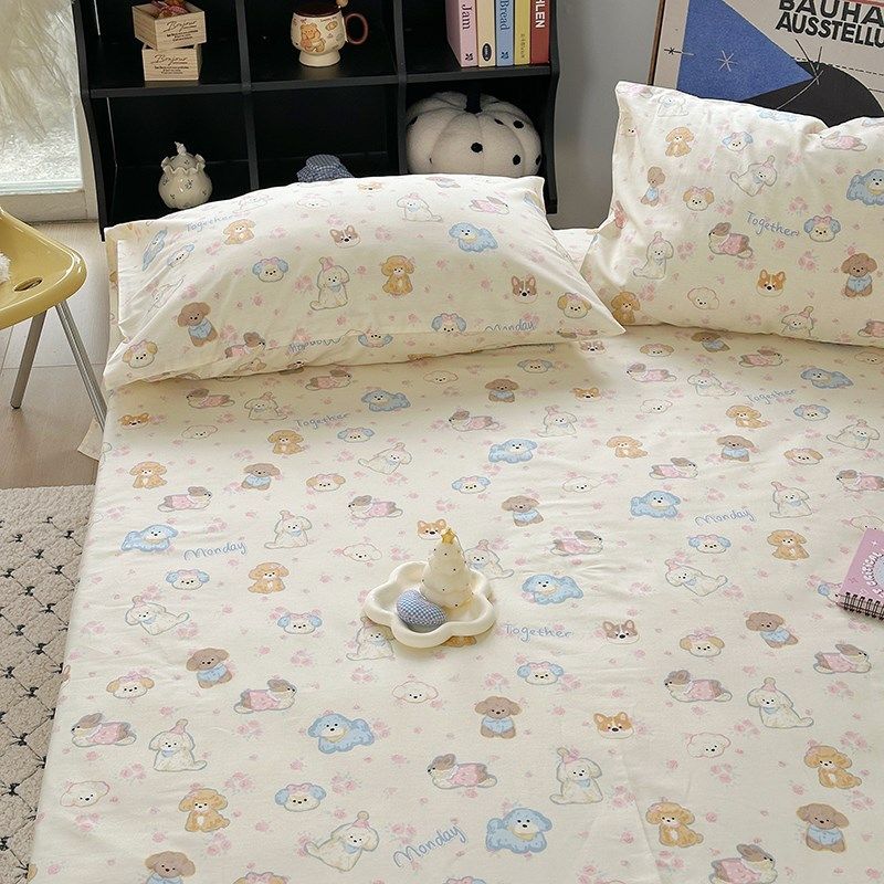 泡芙狗 精梳全棉斜纹卡通床单学生单双人儿童纯棉床笠褥垫套定做,床上用品,床单,淘宝优惠券,粉丝福利购,淘宝优惠卷