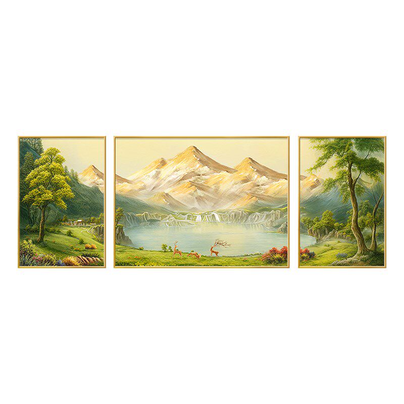 聚宝盆客厅装饰画大芬村油画手绘沙发背景墙挂画大气山水风景壁画