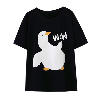 新款可爱大鹅睡衣单件上衣女夏纯棉情侣家居男士短袖T恤宽松大码