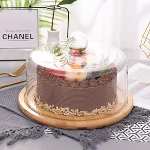 食物保鲜罩蛋糕盘防尘展示玻璃盖带竹木托盘 钠钙透明蛋糕玻璃盖