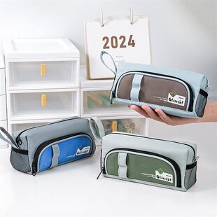 金得利笔袋学生考试专用文具袋三角型铅笔袋双层立体大容量文具袋