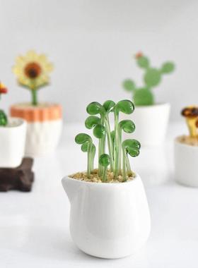 淄博创意琉璃小摆件多肉仙人掌豆芽植物盆栽办公桌玻璃工艺品礼物