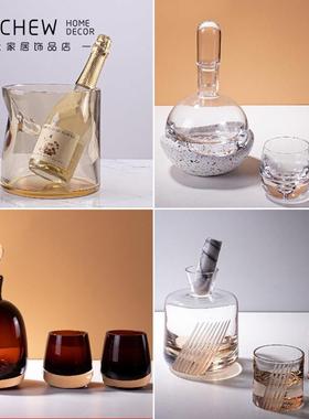 轻奢现代水晶酒具组套醒酒器组合摆件样板间售楼客厅茶几酒柜装饰