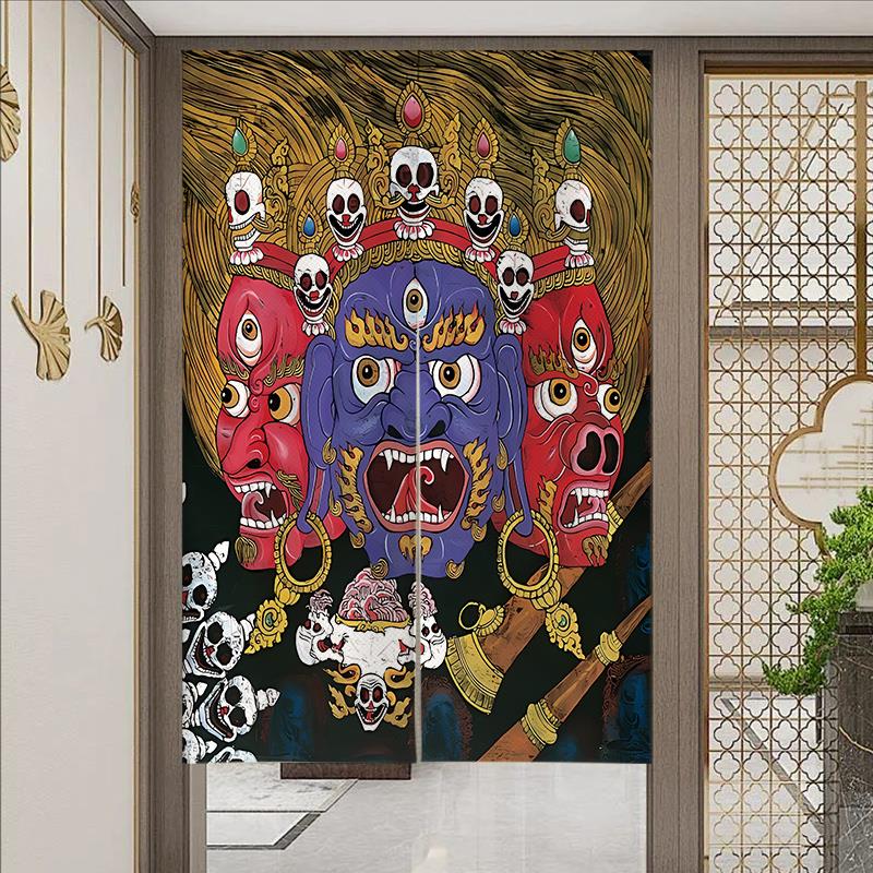 唐卡民族风布艺门帘定制藏式门帘覆古隔断帘八吉祥佛堂免打孔卧室