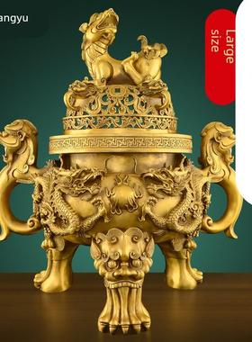 黄铜香炉家用供奉纯熏香铜炉供佛拜神烧香插香关公财神香炉摆设