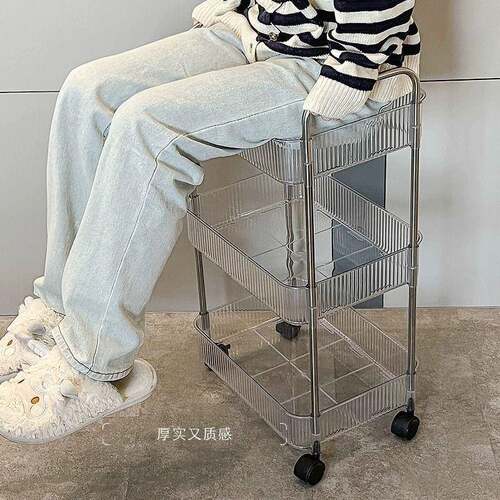 透明亚克力小推车化妆品床头推车书架客厅收纳盒浴室移动置物架