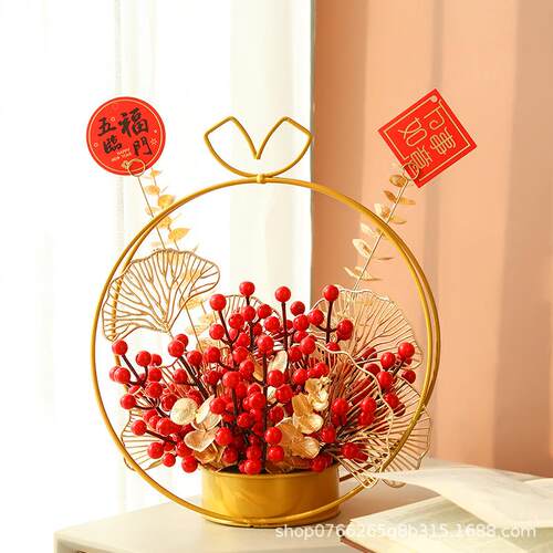 年宵花冬青红果发财果过新年春节装饰花艺摆件假花仿真花客厅摆设