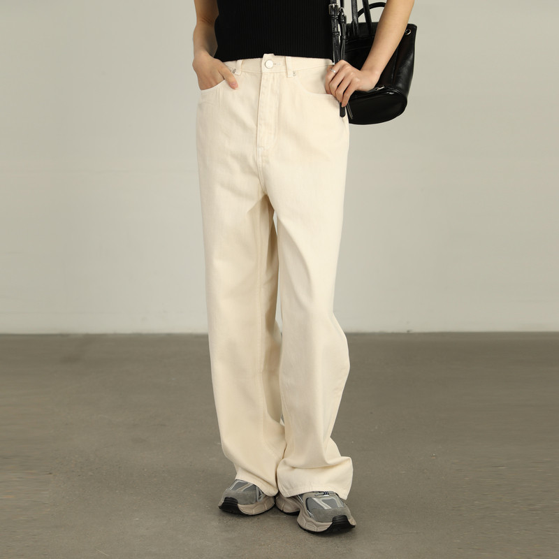 AIRIQI牛仔裤夏季时尚米白宽松直筒裤显瘦垂感牛仔长裤AI42NC049