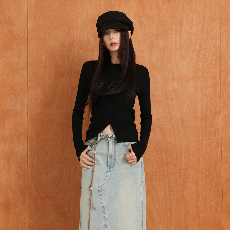 AIRIQI针织开衫秋季新款通勤百搭圆领羊毛开衫打底针织AH43KS229