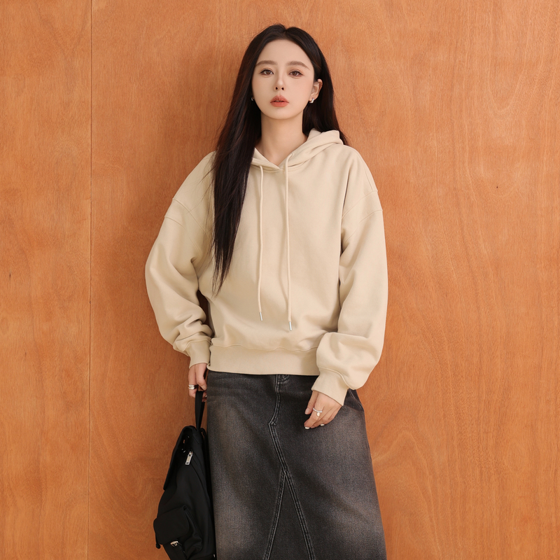 AIRIQI卫衣秋季新款休闲抽绳帽衫纯色棉宽松卫衣女AX44WY437