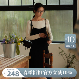 新款 AIRIQI春季 轻奢高级感复古风优雅小黑裙针织连衣裙AH41LQ387