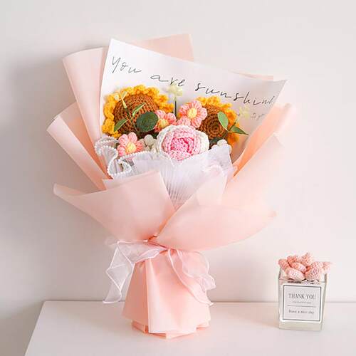 手工毛线针织编织玫瑰永生花花束成品送老师教师节七夕情人女绢花