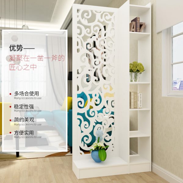 欧式屏风隔断玄关柜镂空雕花简约现代门厅隔断柜客厅白色展示酒柜