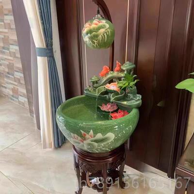 新款景公德镇陶瓷鱼缸柜鱼缸落式地鱼缸家用玄关客厅养鱼盆办金室