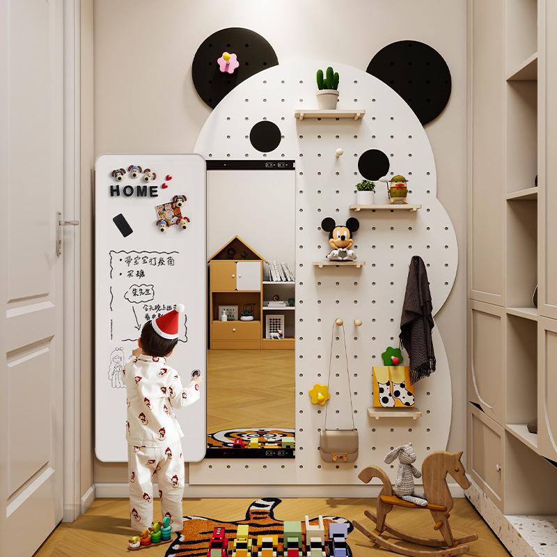 儿童写字板穿衣镜可推拉全身玄关改造置物架子收纳洞洞板