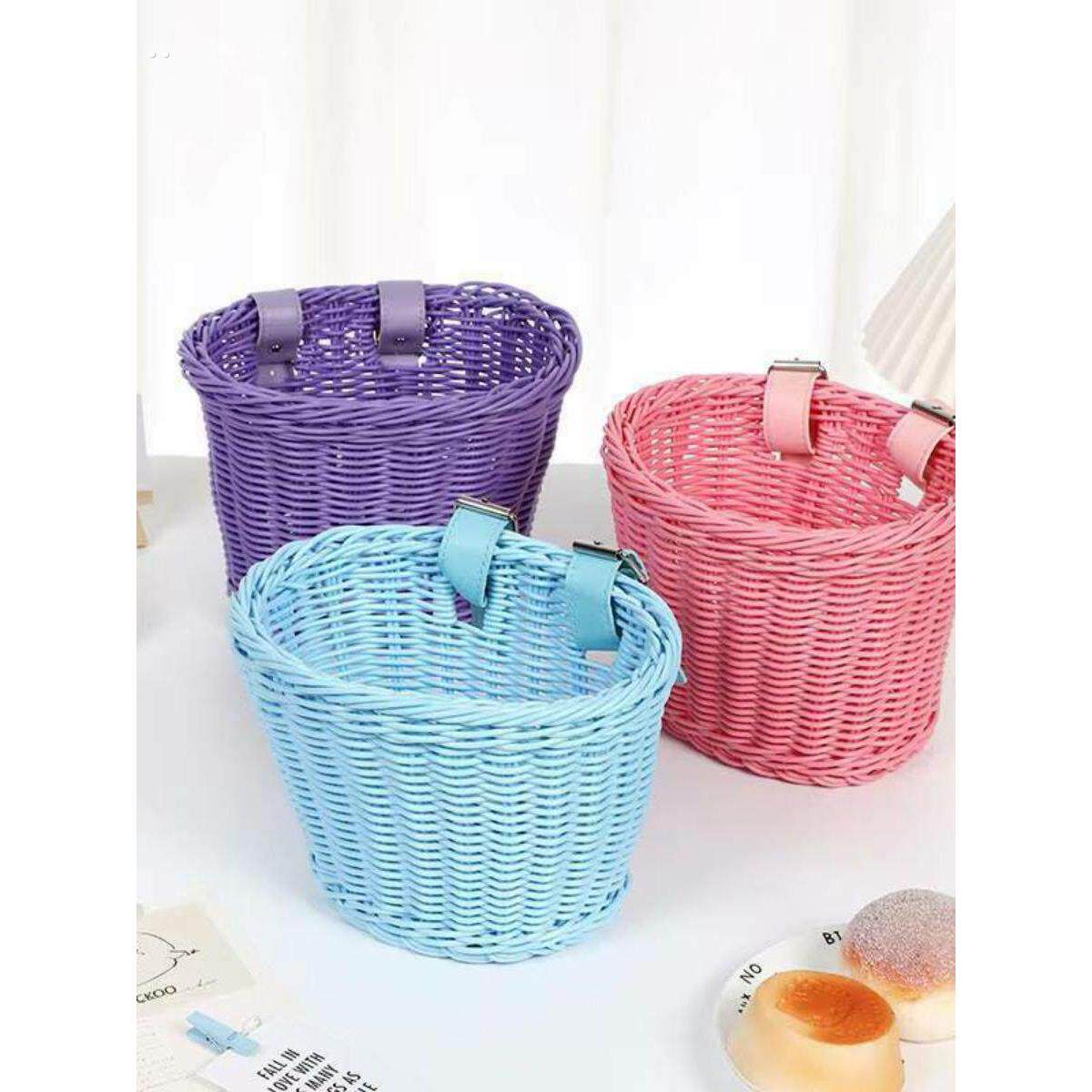 藤手工编织汽车篮儿童滑板车自行车储物篮小型无盖可拆卸