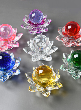 水晶莲花烛台带球可转动手机眼镜珠宝柜台创意装饰品家居中式供佛