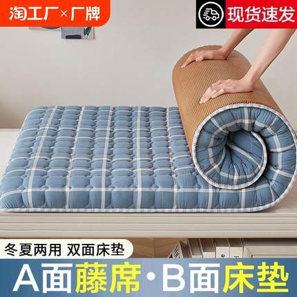 学生藤席双面床垫软垫宿舍单人租房专用凉席睡垫冬夏两用海绵垫被