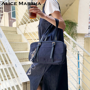 韩国ALICE MARTHA女单肩手提波士顿包大学生上课通勤大容量托特包