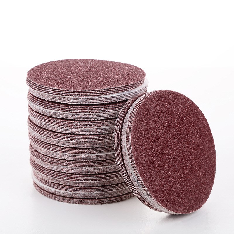 2寸红色背绒砂纸植绒圆盘拉绒片自粘圆盘红砂拉绒片干磨砂