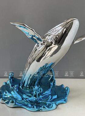 现简约海豚鲸鱼雕塑玻璃钢装饰售楼处酒店大堂客厅创意装置摆件