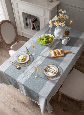 伊缦琪韵日式仿棉麻灰色桌布文艺圆桌茶几餐桌布艺长方形台布