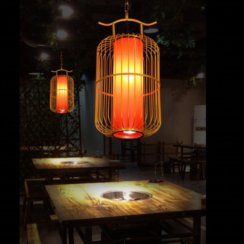新中式铁艺鸟笼吊灯特色火锅店灯创意餐厅咖啡Q厅酒吧台金色装饰