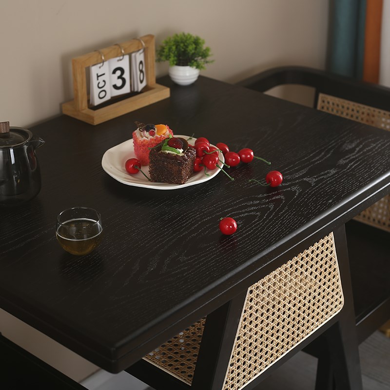 实木阳台桌三件套k茶桌家用休闲藤编侘寂风一桌二椅喝茶小户型桌