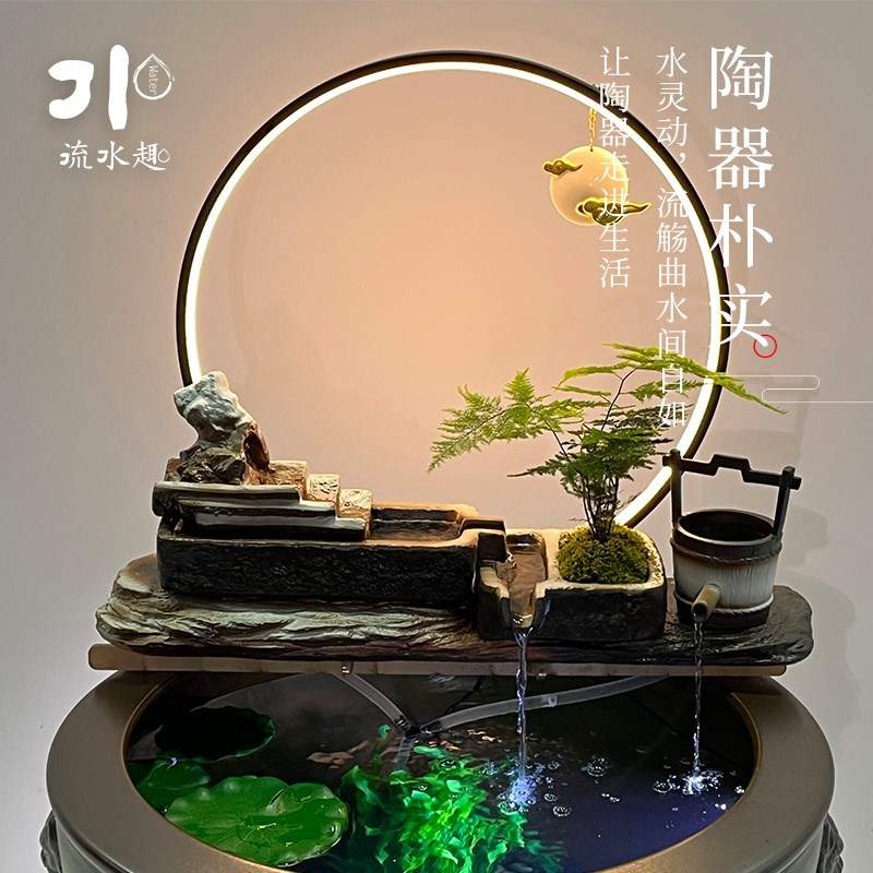 陶瓷材质插电大水缸古法鱼缸上流水摆件K器循环水落地景造景装饰