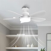 LED吊扇灯E27l螺口五叶静音智能遥控三色节能简易吊扇灯睡眠叶片