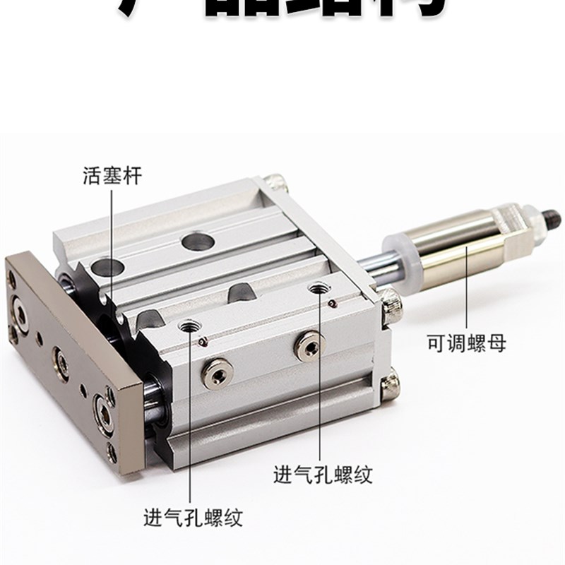 行程可调气缸导杆三轴三杆MGPMJ32/40/50/6F3/80-10-20-30-75Z-XC