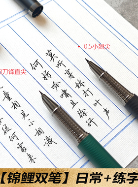 考试钢笔锦鲤双笔0.28极细巨好写公考研笔记wef超细小弯尖美工笔