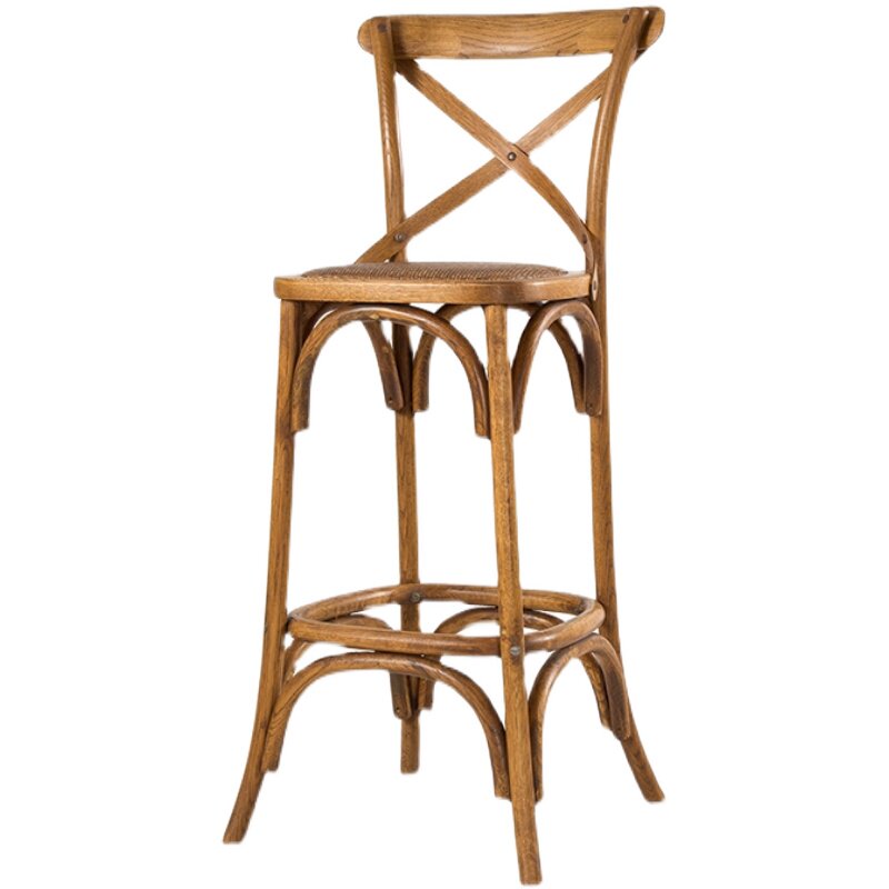 高脚椅子实木吧台椅轻奢家用复古酒吧椅高脚靠背高吧椅Y现代简约