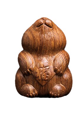 天然绿檀木送福兔生肖p兔子小摆件手把件实木雕可爱萌兔子檀木摆