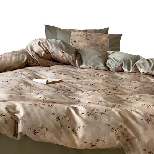 秋冬加厚天丝棉磨毛四件套裸睡复古小碎花M被套床单柔软轻奢风床