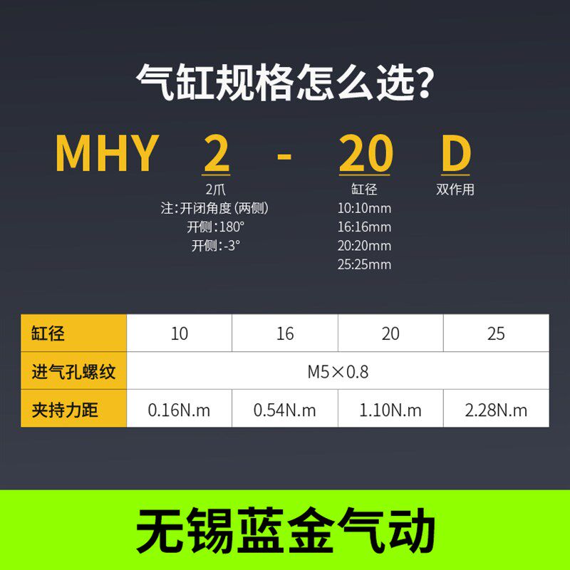 180度开c闭气爪机械手小型气动 手指气缸MHY2-10D/16D/20D/25D