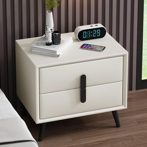 全实木床头柜简约高级感极简黑色岩板主卧室家用5R0猫爪皮床边柜