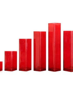 大红色方形玻璃花瓶百合花富u贵竹大号落地家居现代客厅插花4050c