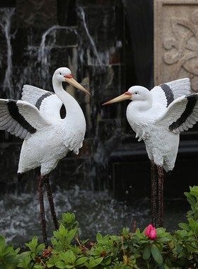 户外假山鱼e池装饰花园庭院造景物件仿真仙鹤摆件树脂动物白鹭摆