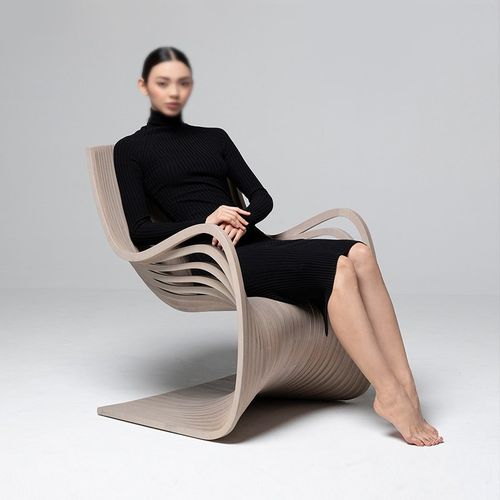 实木切片休闲椅设计师q弯曲木椅子异形休息椅咖啡厅阳台扶手靠背