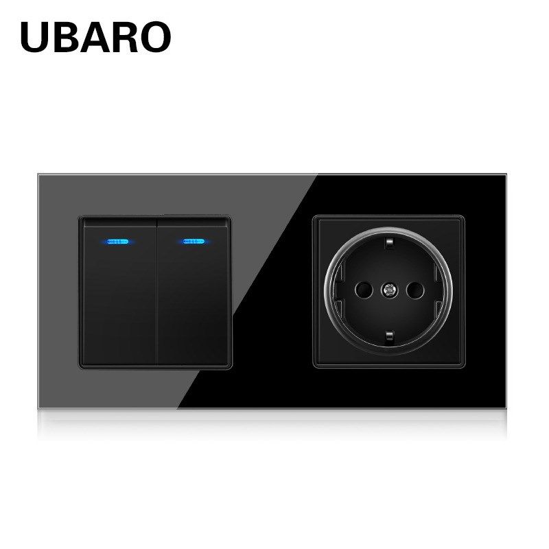 跨境153型欧标开关插座钢化玻璃2路翘板式单双控开关16A插座