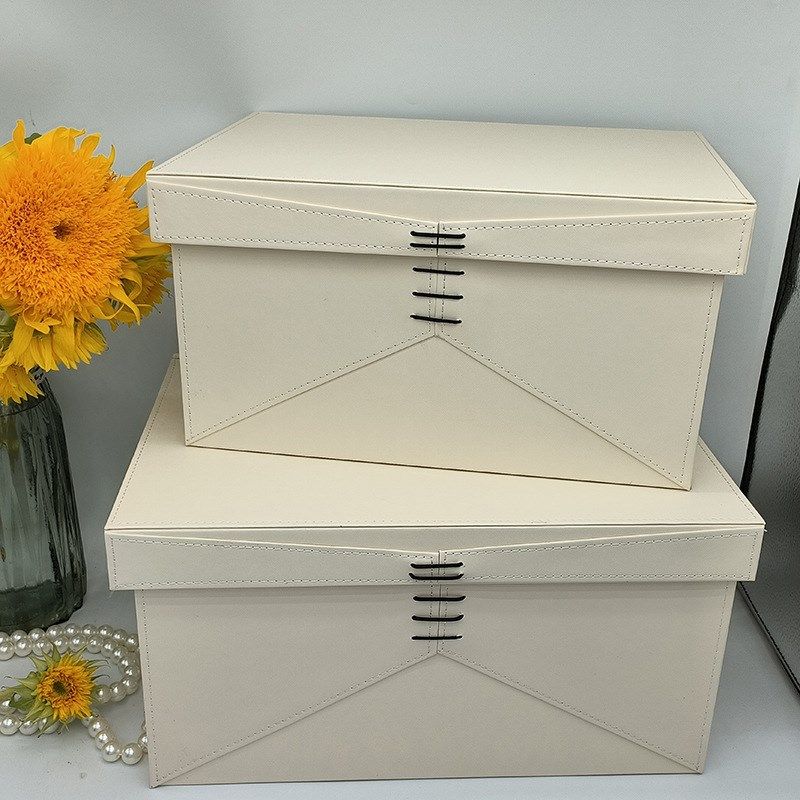 轻奢穿绳皮革收纳箱样板房装饰品衣帽间柜顶卧室大储物收纳盒摆件