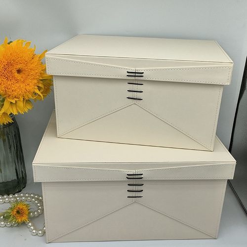 轻奢穿绳皮革收纳箱样板房装饰品衣帽间柜顶卧室大储物收纳盒摆件