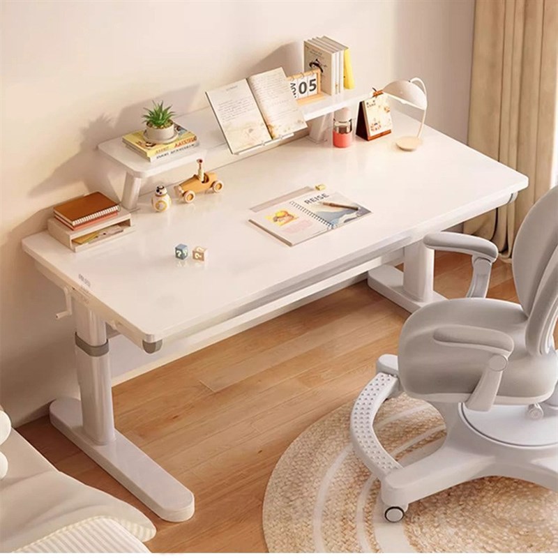 书桌实木生态款儿童学习桌手摇升降可调节学生多功能带书架写字台